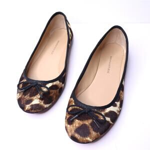 BANANA REPUBLIC Leopard Fur Ballet Flats Black Brown Round Toe Casual Women's 6M
